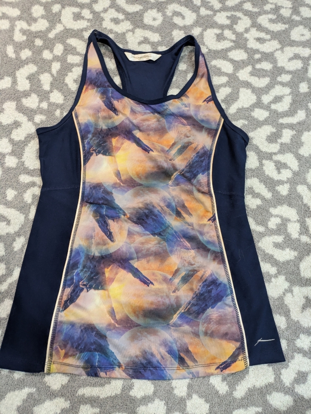 Gottex Navy Tank with Sunset Abstract Front